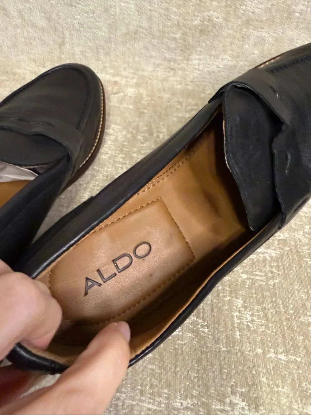 Aldo Men's Genuine Leather Slip-On Almond Toe Penny Loafer Shoes Black Size 13